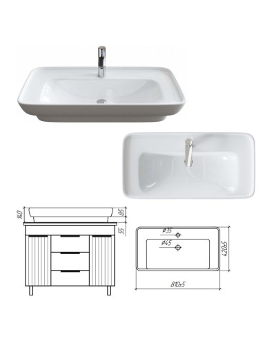 ENFIDA -100 Тумба напольная 3 ящ. белая мат. эмаль / раковина