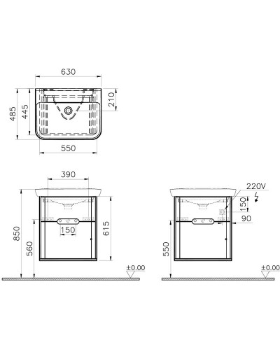Тумба с раковиной Vitra Sento 65 60834 подвесная Антрацит матовый