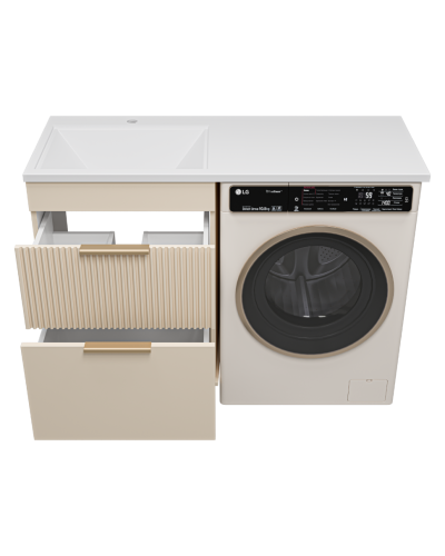 ENFIDA - 60 Тумба напольная 2 ящ. под стир. машину, бежевая мат. эмаль (Энфида) / раковина левая