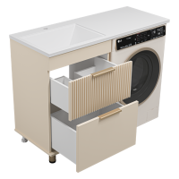 ENFIDA - 60 Тумба напольная 2 ящ. под стир. машину, бежевая мат. эмаль (Энфида) / раковина левая