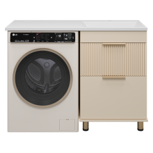 ENFIDA - 60 Тумба напольная 2 ящ. под стир. машину, бежевая мат. эмаль (Энфида) / раковина правая