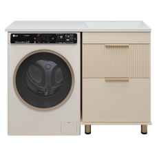 ENFIDA - 60 Тумба напольная 2 ящ. под стир. машину, бежевая мат. эмаль (Энфида) / раковина правая