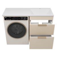 ENFIDA - 60 Тумба напольная 2 ящ. под стир. машину, бежевая мат. эмаль (Энфида) / раковина правая