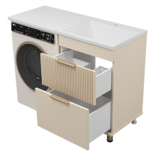 ENFIDA - 60 Тумба напольная 2 ящ. под стир. машину, бежевая мат. эмаль (Энфида) / раковина правая