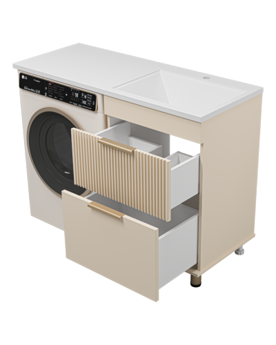 ENFIDA - 60 Тумба напольная 2 ящ. под стир. машину, бежевая мат. эмаль (Энфида) / раковина правая