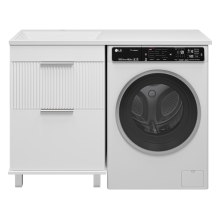 ENFIDA - 60 Тумба напольная 2 ящ. под стир. машину, белая мат. эмаль (Энфида) / раковина левая