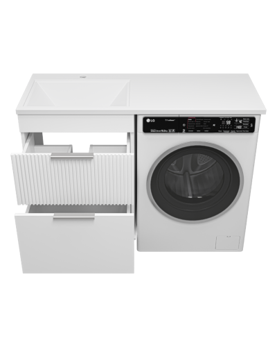 ENFIDA - 60 Тумба напольная 2 ящ. под стир. машину, белая мат. эмаль (Энфида) / раковина левая