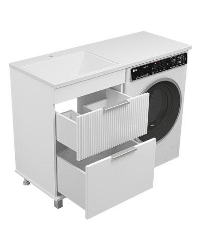 ENFIDA - 60 Тумба напольная 2 ящ. под стир. машину, белая мат. эмаль (Энфида) / раковина левая