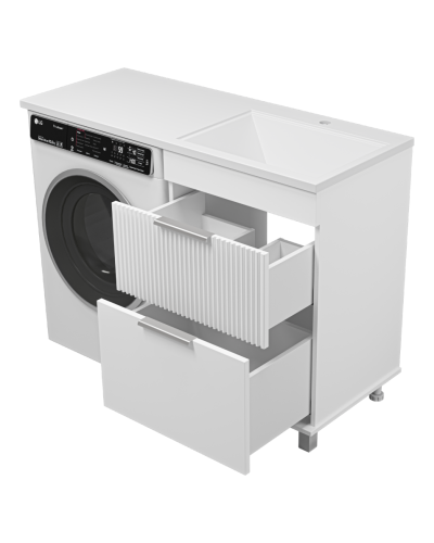 ENFIDA - 60 Тумба напольная 2 ящ. под стир. машину, белая мат. эмаль (Энфида) / раковина правая