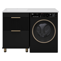 ENFIDA - 60 Тумба напольная 2 ящ. под стир. машину, черная мат. эмаль (Энфида) / раковина левая