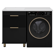 ENFIDA - 60 Тумба напольная 2 ящ. под стир. машину, черная мат. эмаль (Энфида) / раковина левая