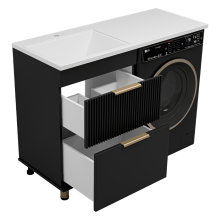 ENFIDA - 60 Тумба напольная 2 ящ. под стир. машину, черная мат. эмаль (Энфида) / раковина левая