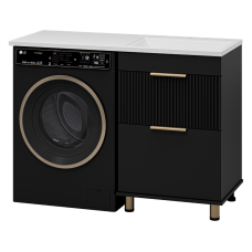 ENFIDA - 60 Тумба напольная 2 ящ. под стир. машину, черная мат. эмаль (Энфида) / раковина правая