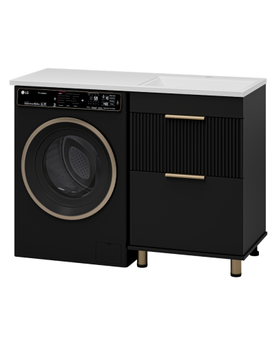 ENFIDA - 60 Тумба напольная 2 ящ. под стир. машину, черная мат. эмаль (Энфида) / раковина правая