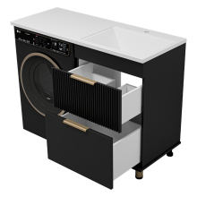 ENFIDA - 60 Тумба напольная 2 ящ. под стир. машину, черная мат. эмаль (Энфида) / раковина правая