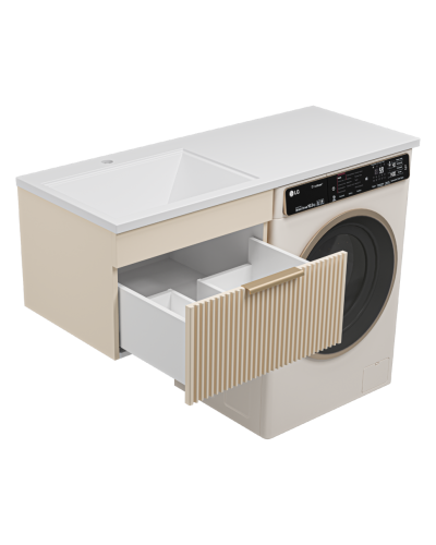 ENFIDA - 60 Тумба подвесная 1 ящ. под стир. машину, бежевая мат. эмаль (Энфида) / раковина левая