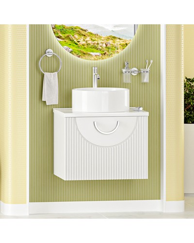 Ярина - 60 Тумба подвесная 2 дв. белая мат. эмаль / столешница / раковина