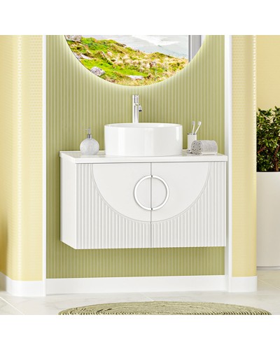 Ярина - 80 Тумба подвесная 2 дв. белая мат. эмаль / столешница / раковина