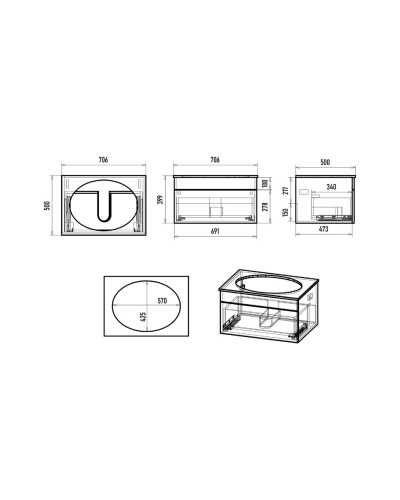 ENFIDA - 70 Тумба подвесная зеленая мат. эмаль 1 ящ.  (Энфида)