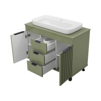 ENFIDA -100 Тумба напольная 3 ящ. зеленая мат. эмаль / раковина