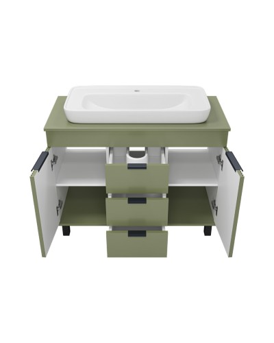 ENFIDA -100 Тумба напольная 3 ящ. зеленая мат. эмаль / раковина