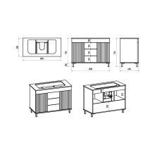 ENFIDA -100 Тумба напольная 3 ящ. зеленая мат. эмаль / раковина