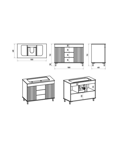 ENFIDA -100 Тумба напольная 3 ящ. зеленая мат. эмаль / раковина