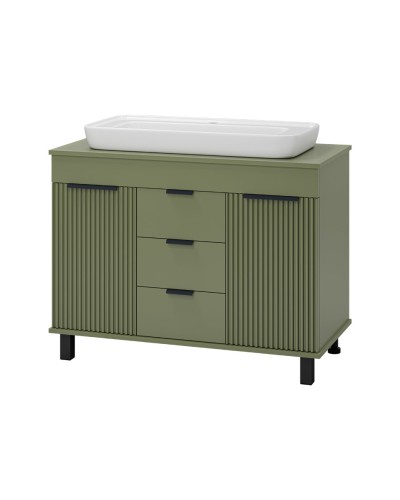 ENFIDA -100 Тумба напольная 3 ящ. зеленая мат. эмаль / раковина