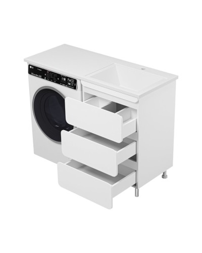 Чегет - 55 Тумба напольная 3 ящ. под стиральную машину, белая / раковина ПРАВАЯ