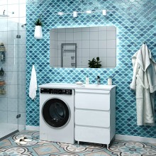 Чегет - 55 Тумба напольная 3 ящ. под стиральную машину, белая / раковина ПРАВАЯ