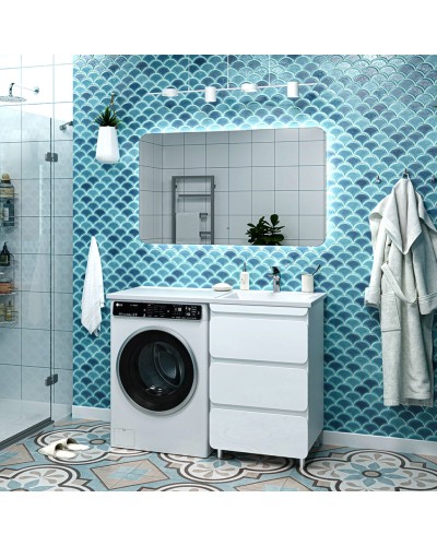 Чегет - 55 Тумба напольная 3 ящ. под стиральную машину, белая / раковина ПРАВАЯ