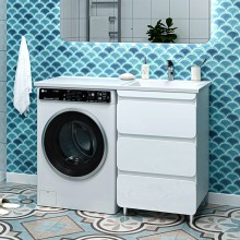 Чегет - 55 Тумба напольная 3 ящ. под стиральную машину, белая / раковина ПРАВАЯ