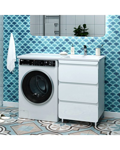 Чегет - 55 Тумба напольная 3 ящ. под стиральную машину, белая / раковина ПРАВАЯ