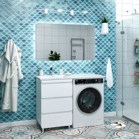 Чегет - 55 Тумба напольная 3 ящ. под стиральную машину, белая / раковина ЛЕВАЯ