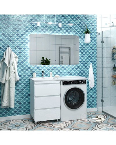 Чегет - 55 Тумба напольная 3 ящ. под стиральную машину, белая / раковина ЛЕВАЯ