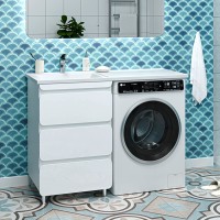 Чегет - 55 Тумба напольная 3 ящ. под стиральную машину, белая / раковина ЛЕВАЯ