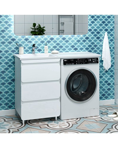 Чегет - 55 Тумба напольная 3 ящ. под стиральную машину, белая / раковина ЛЕВАЯ