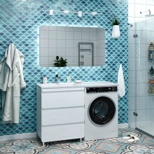 Чегет - 70 Тумба напольная 3 ящ. под стиральную машину, белая / раковина ЛЕВАЯ