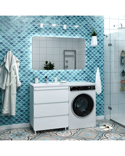 Чегет - 70 Тумба напольная 3 ящ. под стиральную машину, белая / раковина ЛЕВАЯ