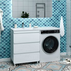 Чегет - 70 Тумба напольная 3 ящ. под стиральную машину, белая / раковина ЛЕВАЯ