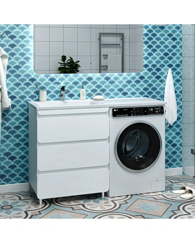 Чегет - 70 Тумба напольная 3 ящ. под стиральную машину, белая / раковина ЛЕВАЯ