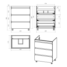Чегет - 70 Тумба напольная 3 ящ. под стиральную машину, белая / раковина ЛЕВАЯ