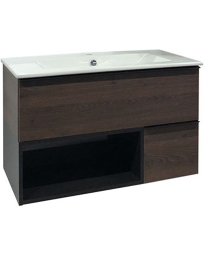 Тумба с раковиной Comforty Франкфурт 90 00004150657 подвесная Дуб шоколадно-коричневый с Белой раковиной