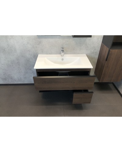 Тумба с раковиной Comforty Франкфурт 90 00004150657 подвесная Дуб шоколадно-коричневый с Белой раковиной
