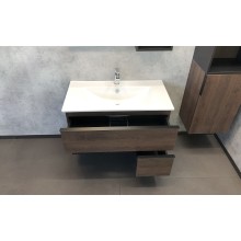 Тумба с раковиной Comforty Франкфурт 90 00004150657 подвесная Дуб шоколадно-коричневый с Белой раковиной