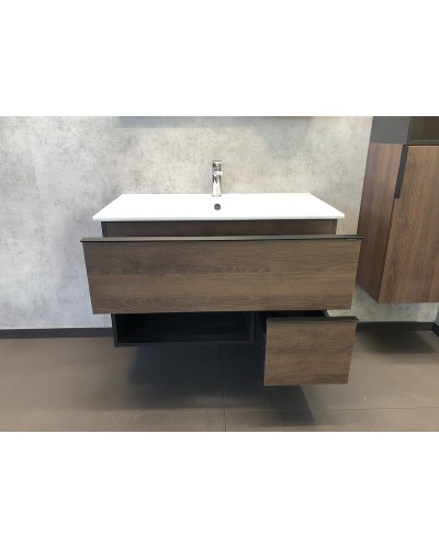 Тумба с раковиной Comforty Франкфурт 90 00004150657 подвесная Дуб шоколадно-коричневый с Белой раковиной