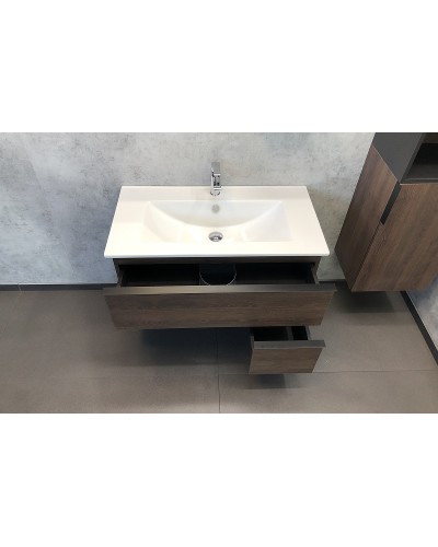 Тумба с раковиной Comforty Франкфурт 90 00004150657 подвесная Дуб шоколадно-коричневый с Белой раковиной