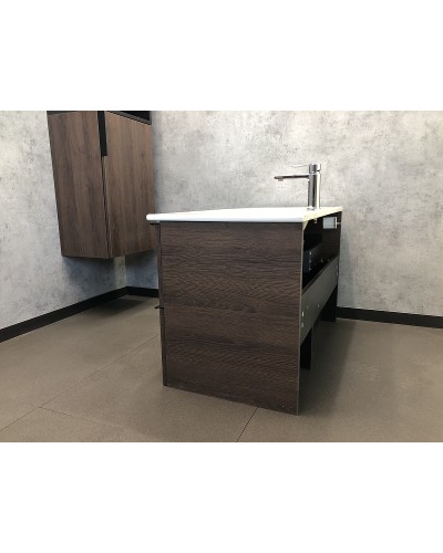 Тумба с раковиной Comforty Франкфурт 90 00004150657 подвесная Дуб шоколадно-коричневый с Белой раковиной