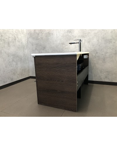 Тумба с раковиной Comforty Франкфурт 90 00004150657 подвесная Дуб шоколадно-коричневый с Белой раковиной