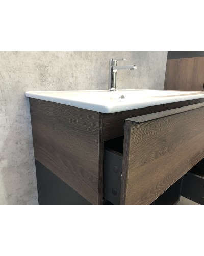 Тумба с раковиной Comforty Франкфурт 90 00004150657 подвесная Дуб шоколадно-коричневый с Белой раковиной